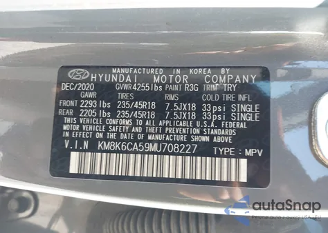 2021 Hyundai Kona Night из США, поврежденный, VIN KM8K6CA59MU708227